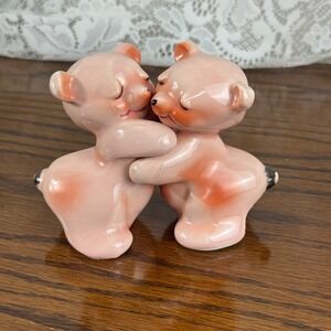 Vintage Van Tellingen Hugging Bears Salt and Pepper Shakers Pink Ceramic MCM